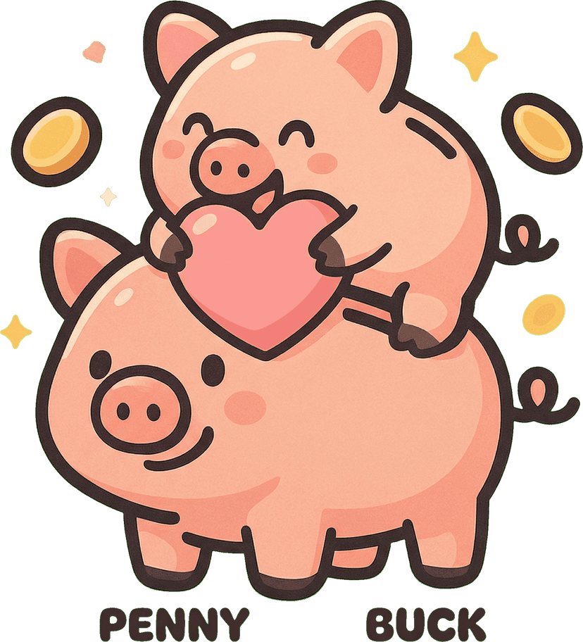 Penny and Buck holding a heart together